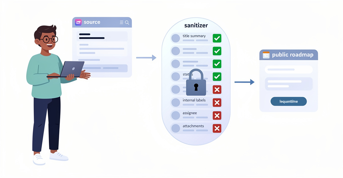 Sync Less, Leak Less: One-Way Projections, Field Allowlists, and Comment Blackholes for Linear Roadmaps
